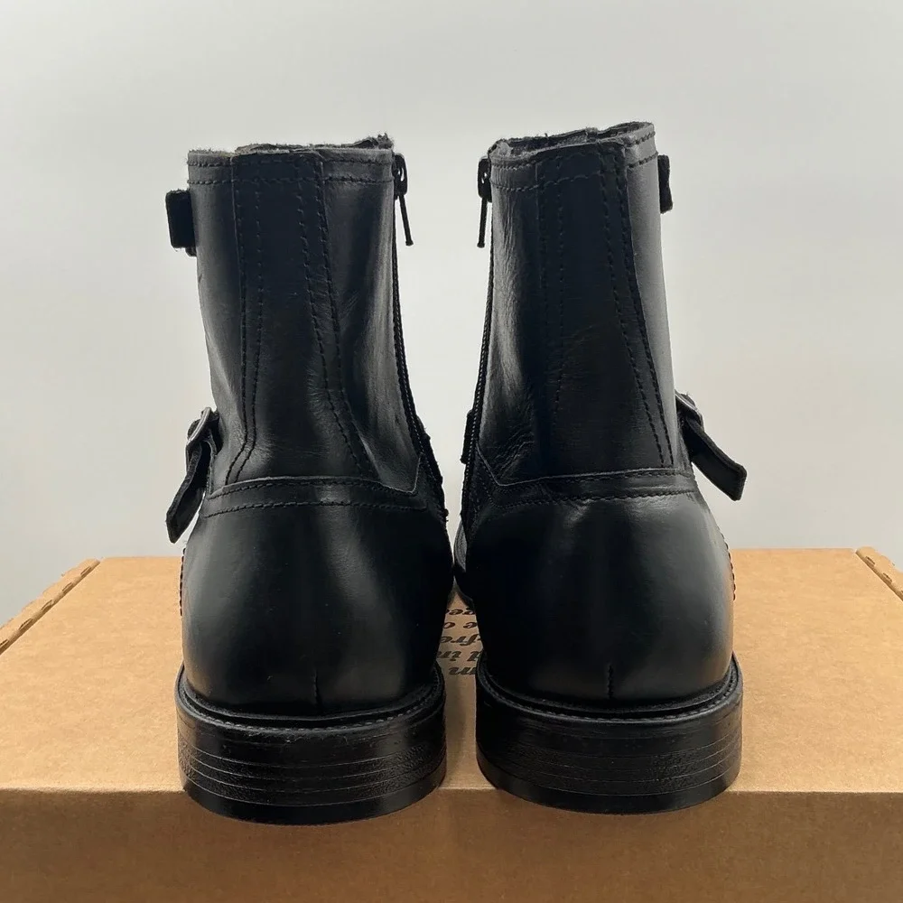 Steve Madden Mens Black Leather Harness Ankle Boots Buckle Zip Biker Style